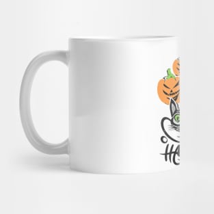 Halloween creepy cute black cat and pumpkins Mug